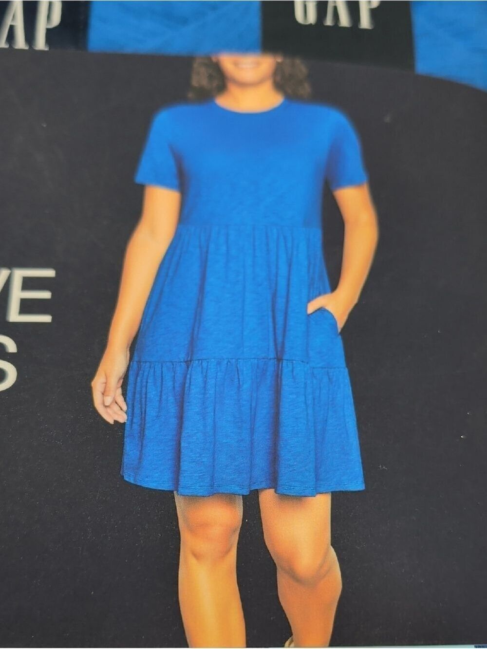 GAP Women's Short Sleeve Tiered Dress Blue Size L